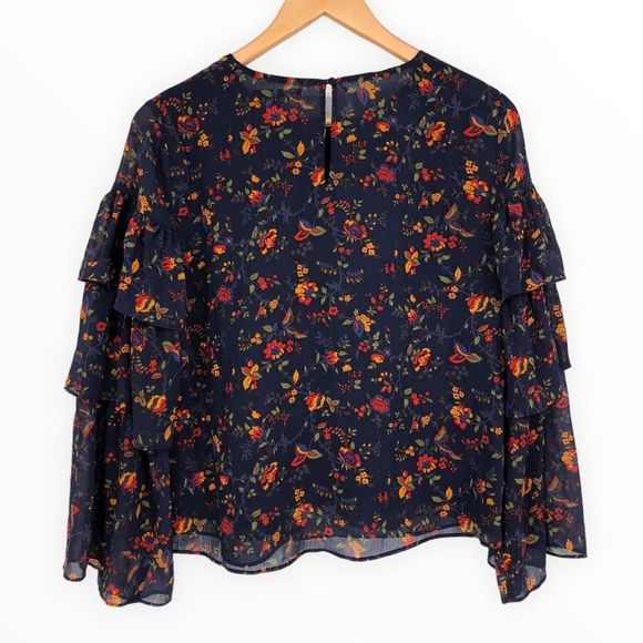 Madewell Tiered Ruffle-Sleeve Top in Climbing Vine Navy Floral size Small - Picture 9 of 14